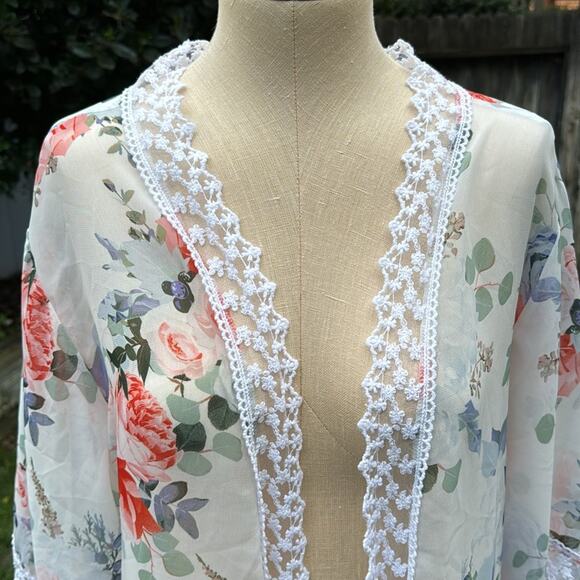 LuLaRoe Chloe Bohemian Chiffon Kimomo Floral Overlay Women's Small - Picture 2 of 8